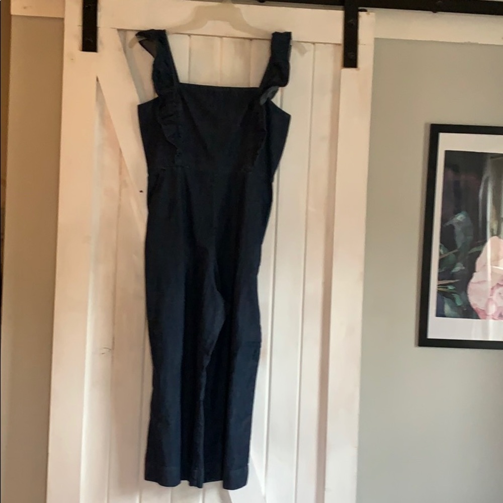 Bnwt GAP Apron Ruffle Wide Leg Indigo Jumpsuit 10P